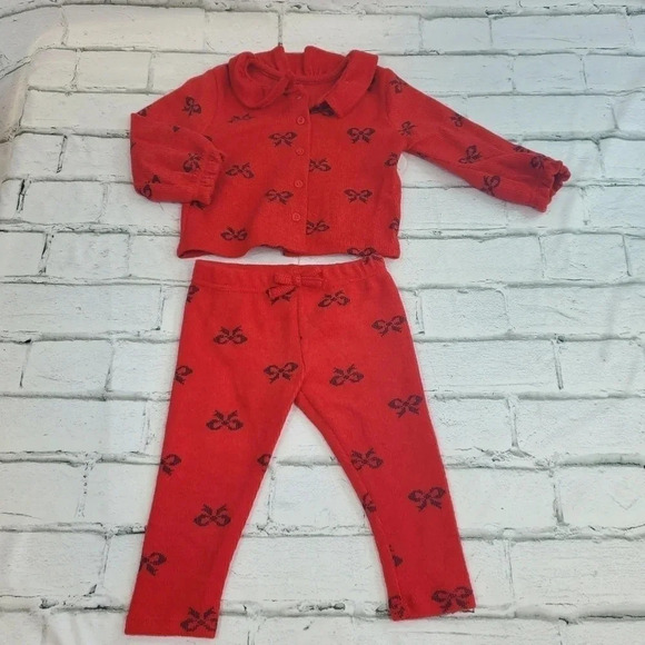 18M Red and Black Bow Cardigan Pant Set Unisex Kids Clothes Matching Holiday - Picture 6 of 11